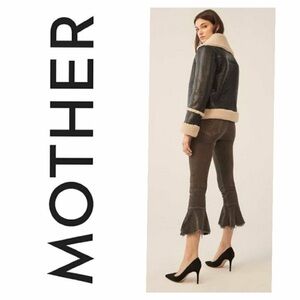 MOTHER High Rise Corduroy Crop Flare Pants Raw Hem Size 27 Brown